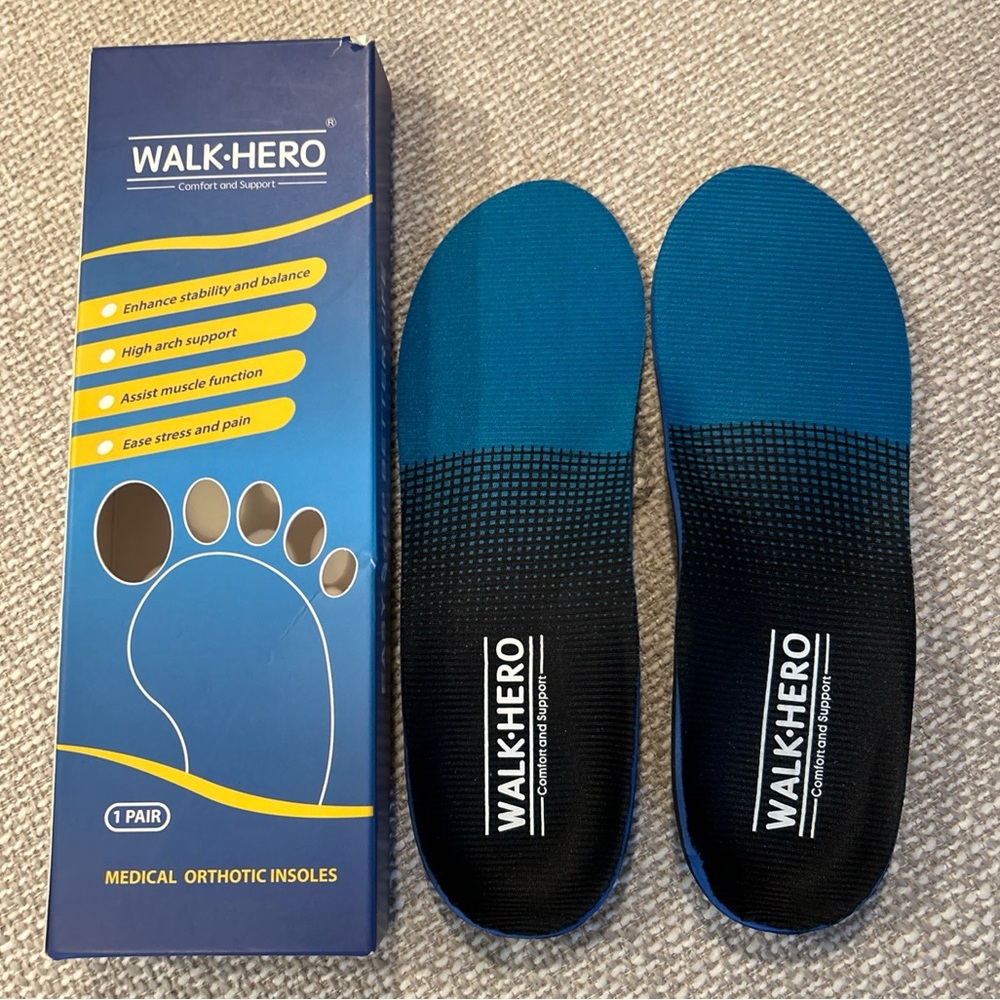 Walk Hero Medical Orthotic Insoles Men's 4-4.5 Women’s 6-6.5 BL/BLK  Brand New